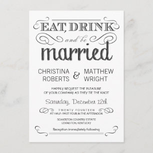 Faire-part de mariage noir et blanc de typographie