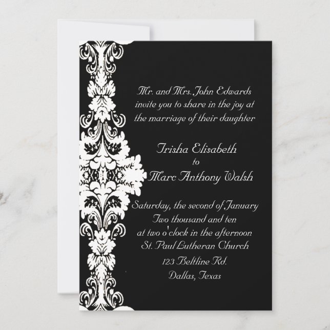 Faire-part de mariage noir et blanc élégant (Devant)