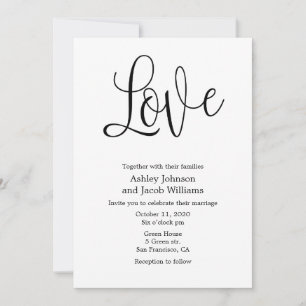 Faire-part de mariage noir et blanc. L'amour invit
