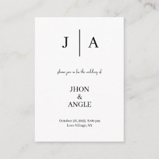 Faire-part de mariage noir et blanc minimaliste et