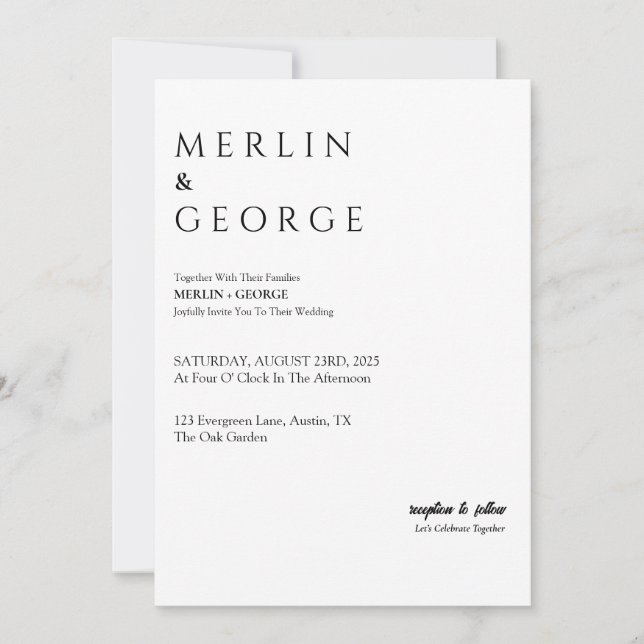 Faire-part de mariage noir et blanc simple (Devant)