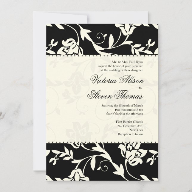 Faire-part de mariage noir et crème (Devant)