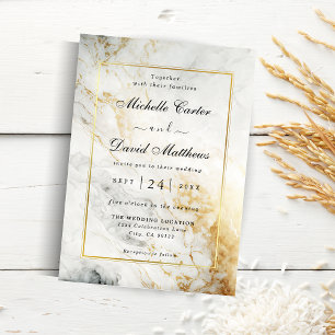 Faire-part de mariage Noir Et Marbre blanc