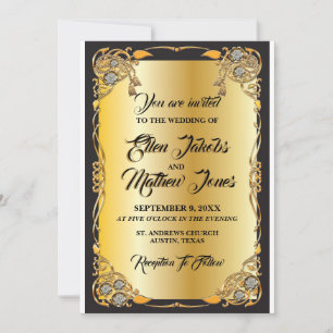 Faire-part de mariage noir et or