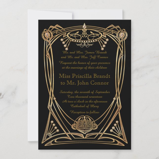 Faire-part de mariage noir et or (Devant)