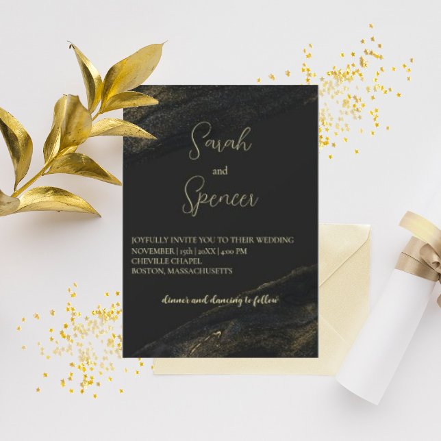Faire-part de mariage noir et or brillant (Créateur téléchargé)
