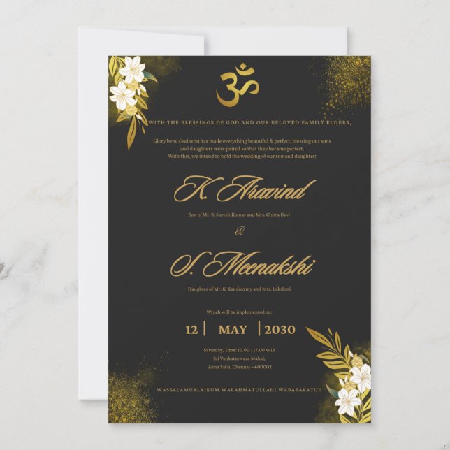 Faire-part de mariage noir et or | Élégant et mode (Dos)