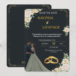 Faire-part de mariage Noir Et Or Premium