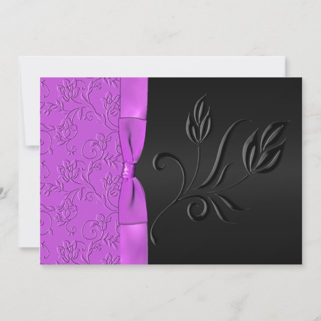 Faire-part de mariage noir et pourpre de ruban de (Devant)