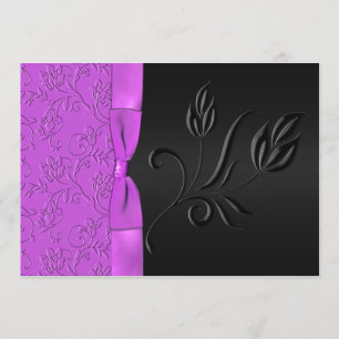 Faire-part de mariage noir et pourpre de ruban de