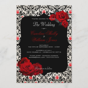 Faire-part de mariage noir et rouge de rose