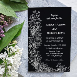 Faire-part de mariage noir Fleur sauvage moderne