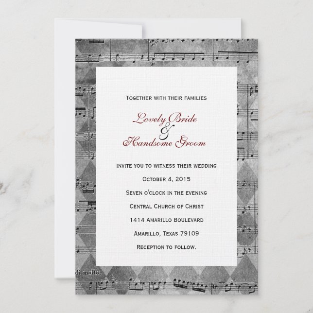 Faire-part de mariage noir gris de Chevron de (Devant)