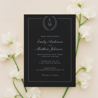 Faire-part de mariage noir minimaliste avec bleu