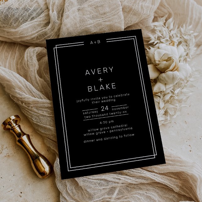 Faire-part de mariage Noir moderne / AVERY Suite (Modern Black Wedding Invitation / AVERY Suite)