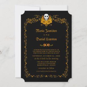 faire-part de mariage - Noir & Orange Crâne Design