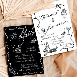 Faire-part de mariage noir rétro élégant tiré à la