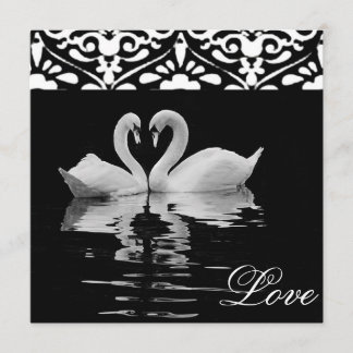 Faire-part de mariage noir traditionnel de cygnes
