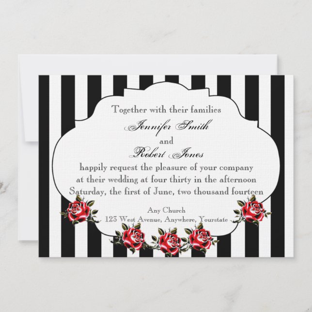 Faire-part de mariage noire blanche et rouge (Devant)