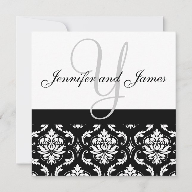 faire-part de mariage Noms Monogramme Noir Damas (Devant)