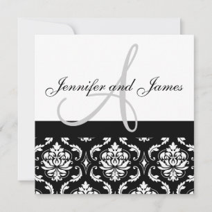 faire-part de mariage Noms Monogramme Noir Damas