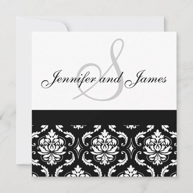 faire-part de mariage Noms Monogramme Noir Damas (Devant)