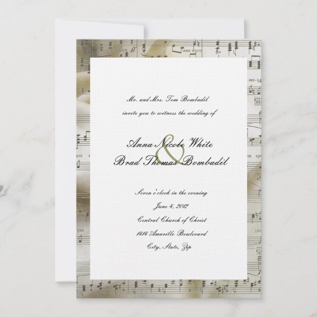 Faire-part de mariage nuptiale de musique (Devant)