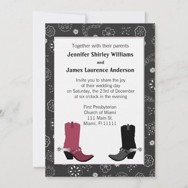 Faire-part de mariage occidental de bottes de (Devant)