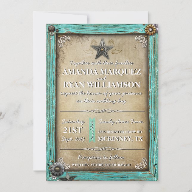 Faire-part de mariage occidental de pays rustique (Devant)