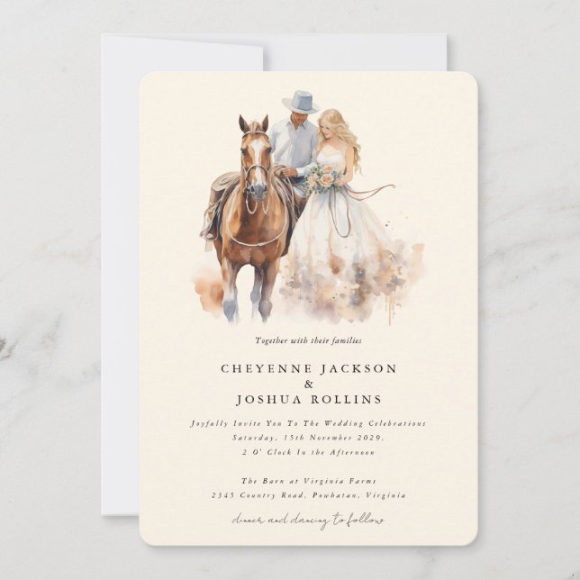 Faire-part de mariage occidental rustique moderne (Devant)