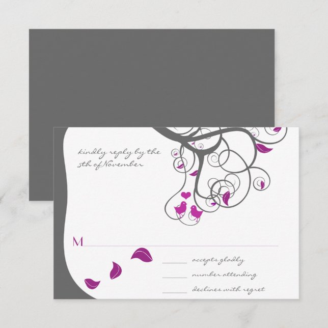 Faire-Part de Mariage Oiseaux Amoureux aux Tourbil (Devant / Derrière)