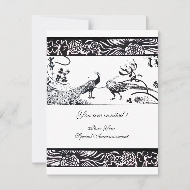 Faire-part de mariage oiseaux de l'amour noir et b (Devant)