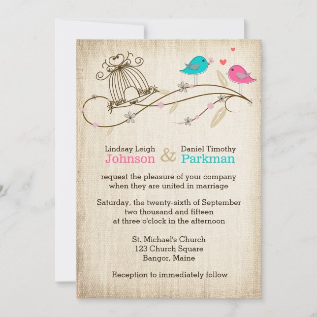 Faire-part de mariage | Oiseaux lunaires en amour (Devant)