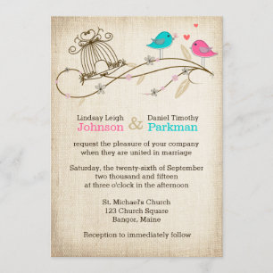 Faire-part de mariage   Oiseaux lunaires en amour