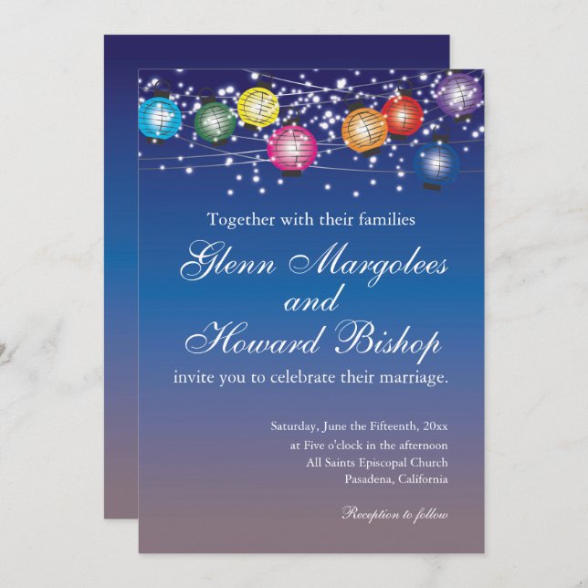Faire-part de mariage Ombre Rainbow Lanterns (Devant / Derrière)