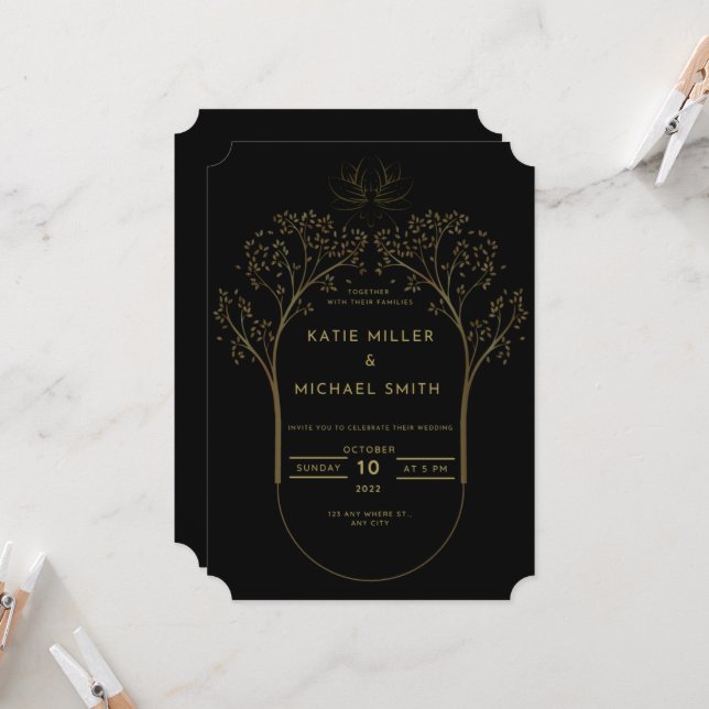 faire-part de mariage or (Devant/Arrière en situation)