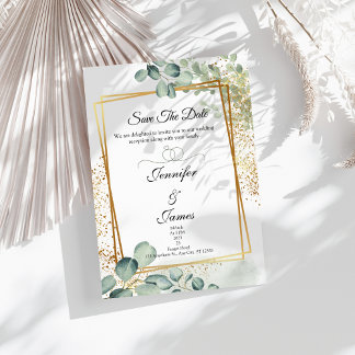 Faire-part de mariage or à la verdure d'eucalyptus