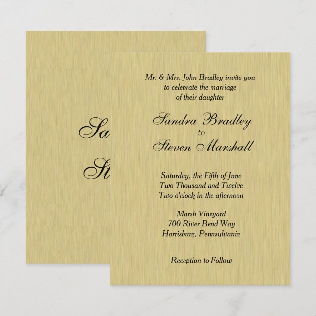Faire-part de mariage or brossé doux (Devant / Derrière)