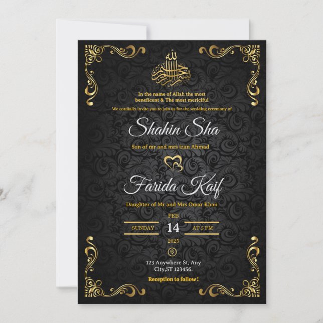 Faire-part de mariage or de luxe | Mariage islamiq (Devant)