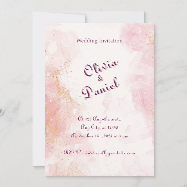 Faire-part de mariage or et Marbre blanc rose (Devant)