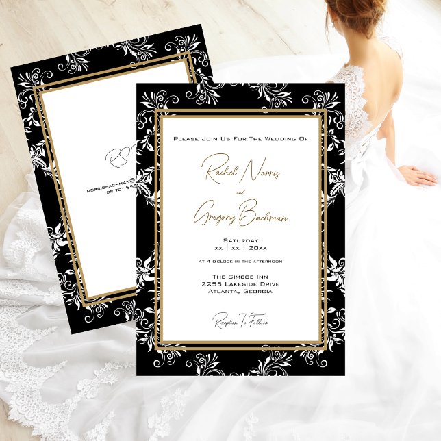 Faire-part de mariage or et noir (Gold and Black Wedding with RSVP Invitation)