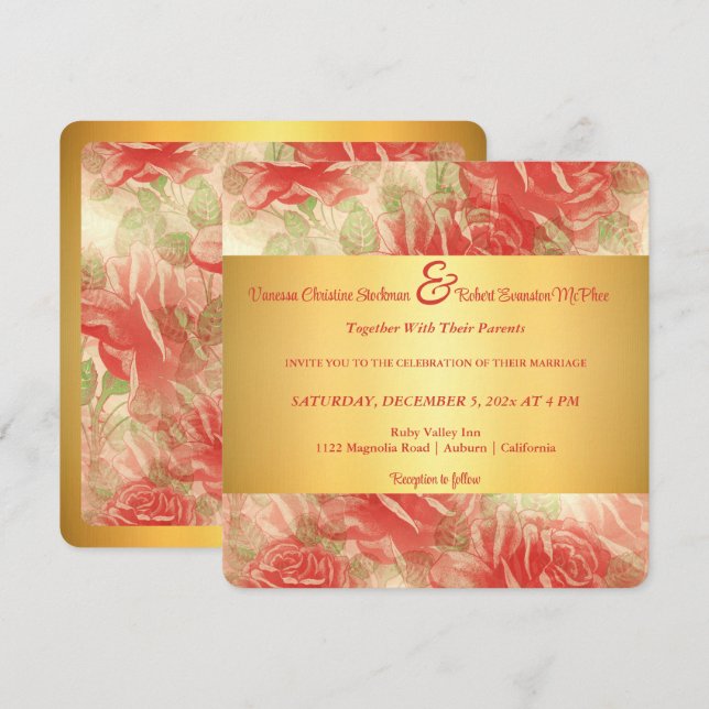 Faire-part de mariage or et Rose (Devant / Derrière)