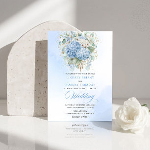 Faire-part de mariage or hydrangea bleu de luxe