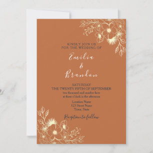 Faire-part de mariage orange brûlé bohème