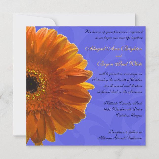 Faire-part de mariage orange de bleu de marguerite (Devant)