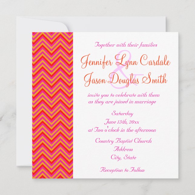 Faire-part de mariage orange de Chevron de roses (Devant)