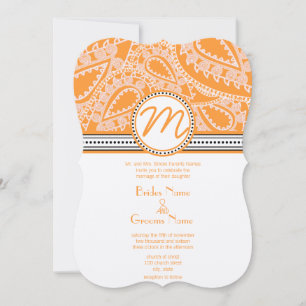 Faire-part de mariage orange Paisley avec points