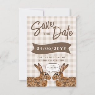 Faire-part de mariage original lièvre beige forêt