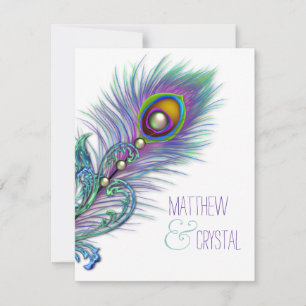Faire-part de mariage paon bleu sarcelle et violet