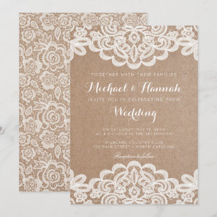 Faire-part de mariage papier Country Lace Kraft